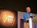 Nobel Laureate Joe Taylor, K1JT, addresses an audience at the ARRL National Centennial Convention. [Rick Lindquist, WW1ME, photo]